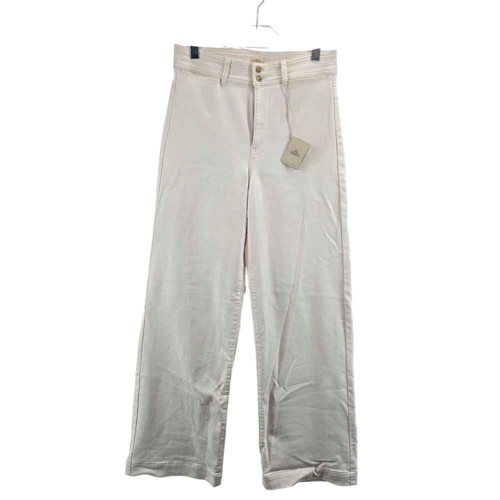 Faherty Harbor Wide Leg Pants Womens 30 Egret High Rise Double Button Stretch - Picture 2 of 13